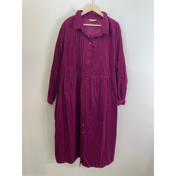 Woman Within Plus 26W Corduroy Shirt Dress Purple Long Sleeve Button Front - Picture 1 of 7